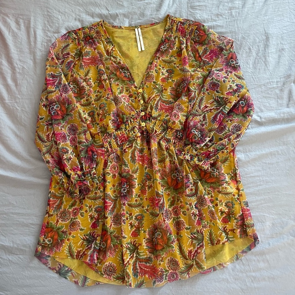 Anthropologie‎ Multicolor Floral Blouse large boho